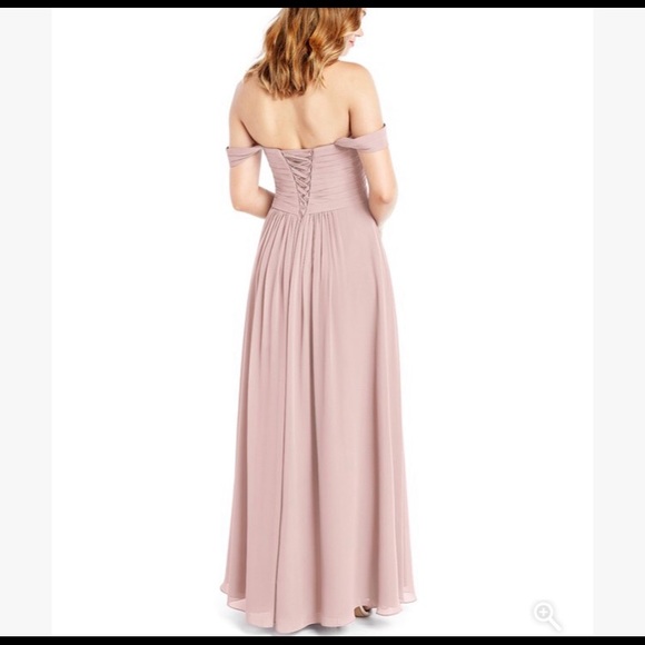 Light Pink Off Shoulder Bridesmaid Dress - Azazie - Picture 3 of 4